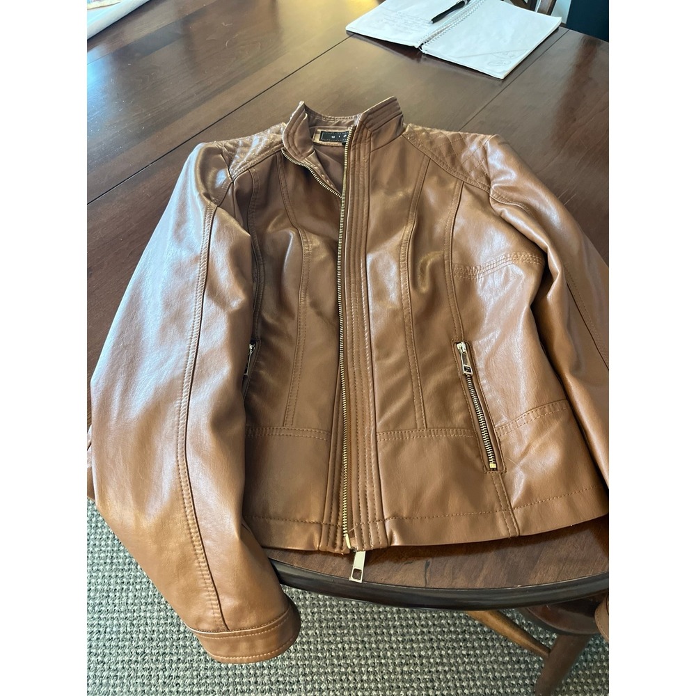 Faux leather moto jacket cognac color. Excellent condition
